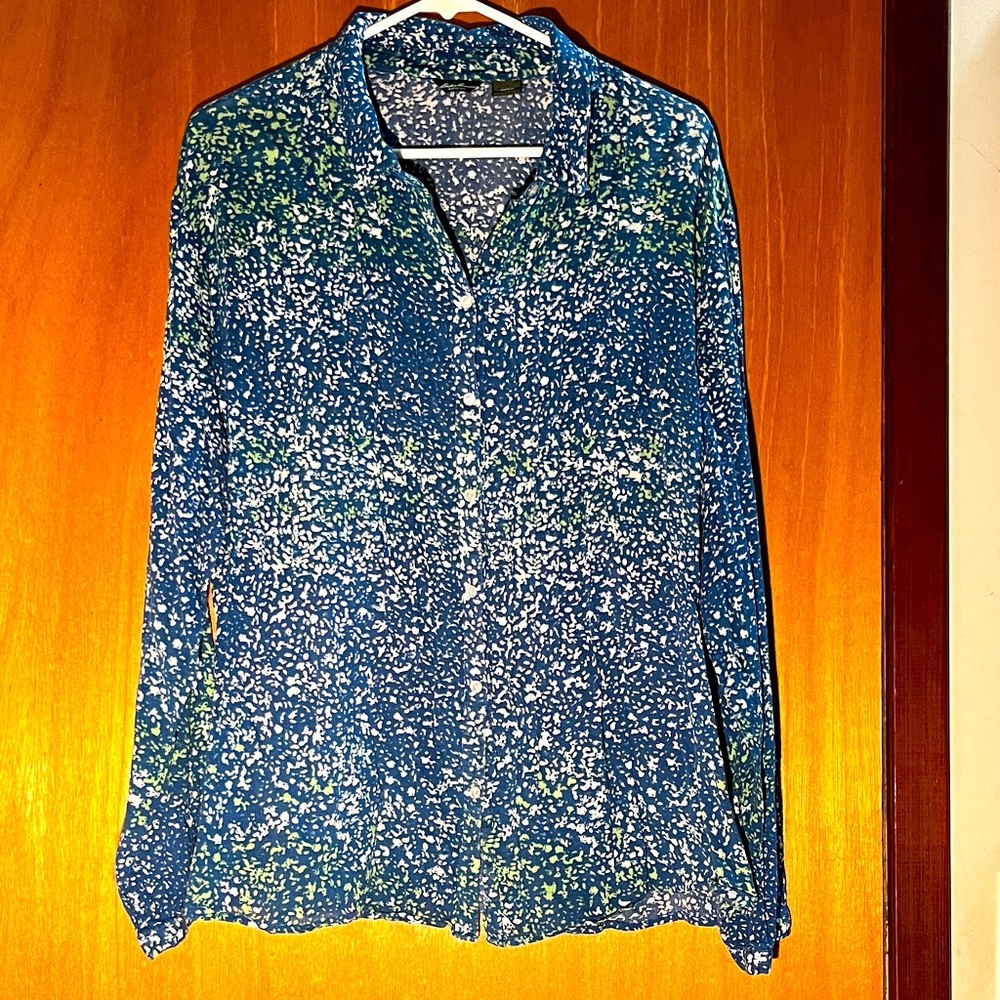 Eddie Bauer 100% Cotton Blue and Green Long Sleeve Button Down Shirt - Size XXL